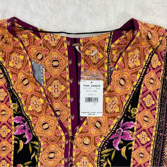 Free People Small Catch Me If You Can Kimono / Tunic in Dark Combo Long Sleeve - Picture 5 of 13